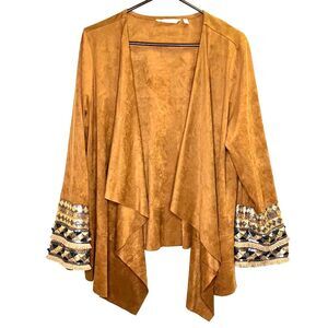 Soft Surroundings Faux Suede Open Waterfall Cardigan Embellished Medium 2BY31